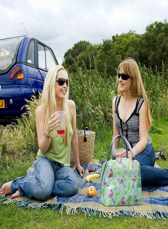 FOMQUAZLI Portable Lunch Bag Insulated Canvas Tote Travel Tiffin Bag Thermal Food Canvas Insulated Cooler Bags Thermal Food Picnic Lunch Bags Kids for School, College and Office (Flamingo Green) - Image 5